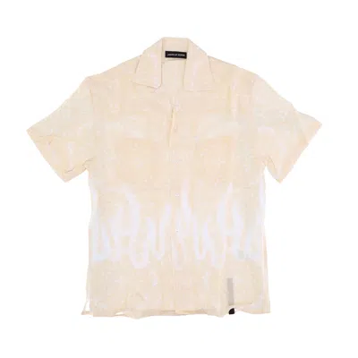 Vision Of Super Men's Short Sleeve Shirt Spray Flames Bandana Shirt Beige