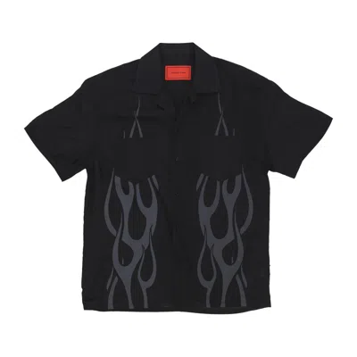 VISION OF SUPER MEN'S SHORT SLEEVE SHIRT TRIBAL FLAMES PRINT SHIRT BLACK