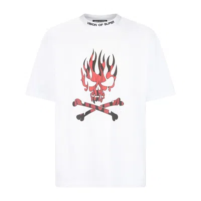 Vision Of Super Men's Skull Print Tee T-shirt In White/red