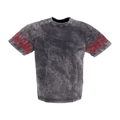 Vision Of Super Men's T-shirt Embroidered Flames Tee Grey/red