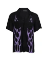 Vision Of Super Men's Short Sleeve Shirt Flames Shirt Black/purple In Black