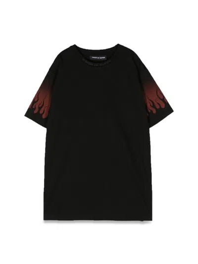 Vision Of Super Kids' Negative Red Flames M/c T-shirt In Black