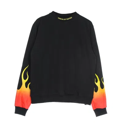 Vision Of Super Red Shaded Flames Crewneck Men's Lightweight Crewneck Sweatshirt In Black/red
