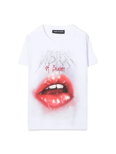 Vision Of Super Rock Mouth Print Unisex T-shirt For Teens In White
