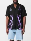 Vision Of Super Men's Short Sleeve Shirt Flames Shirt Black/purple In Black