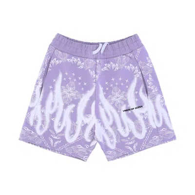 Vision Of Super Short Tracksuit Pants Men Bandana Print Shorts Purple