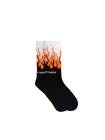 Vision Of Super Socks With Fluo Orange Flame In Black