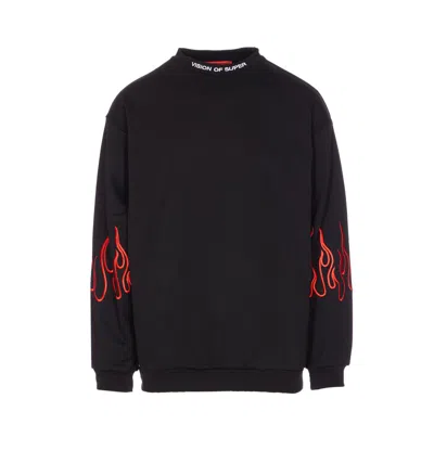 Vision Of Super Logo And Flames Print Sweatshirt In Black