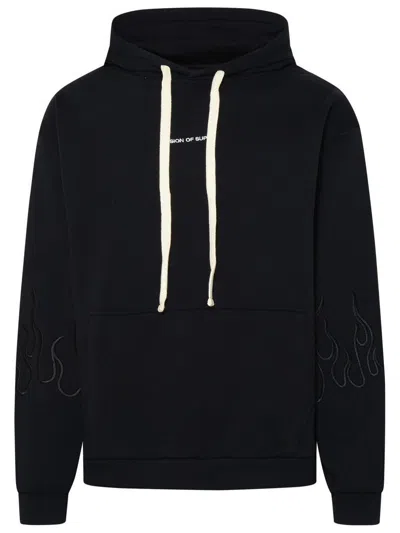 Vision Of Super Flame-embroidered Cotton Hoodie In Black