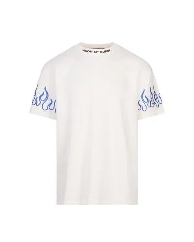Vision Of Super T-shirt Bianca Con Fiamme Blu Ricamate
