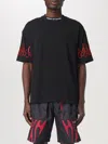 Vision Of Super Black T-shirt With Embroidered Orange Flames And White Logo In Black