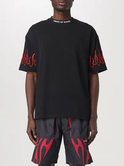 Vision Of Super Black T-shirt With Red Flames