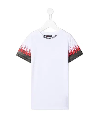 Vision Of Super Teen Flame-print Short-sleeved T-shirt In White