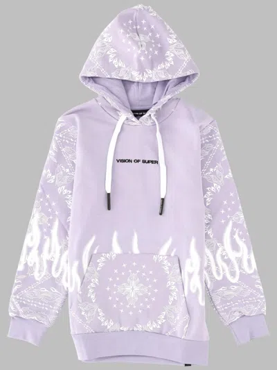 Vision Of Super Unisex Kids Hoodie With Bandana Print In Purple