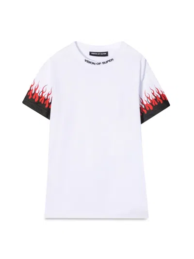 Vision Of Super White Kids Tshirt With Double Flame