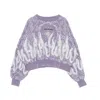 Vision Of Super Women's Crop Crewneck Lightweight Sweatshirt Crop Hoodie Spray Flames Lilac/white In Lilac/white