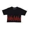 Vision Of Super Women's Cropped T-shirt Embroidered Flames Tee Black/red In Black