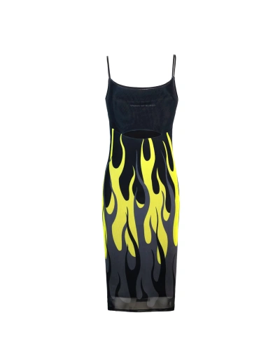 Vision Of Super Yellow Flame Dress In Black