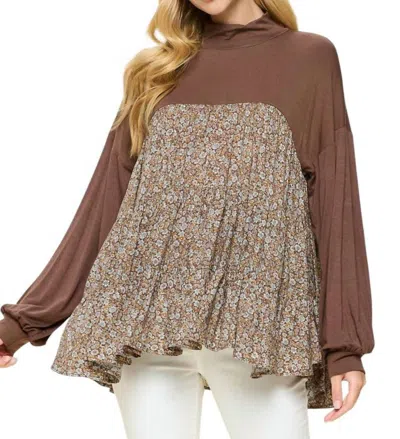 Vision Tiered Babydoll Turtleneck Tunic In Ditsy Floral In Multi