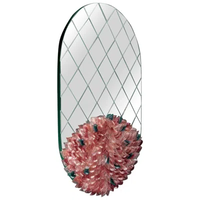 Pre-owned Visionnaire Foglia Oval Mirror In Murano Glass By Zanellato Bortotto In Gray