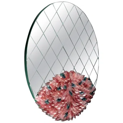 Pre-owned Visionnaire Foglia Round Mirror In Murano Glass By Zanellato Bortotto In Gray