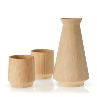 Viski 3-piece Hinoki Cypress Sake Set In Brown