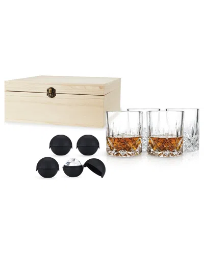 VISKI VISKI 8PC CRYSTAL LIQUOR GLASS & ICE SPHERE WOOD BOX SET