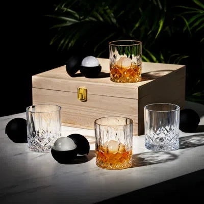 Viski 8-piece Ice Sphere Mold And Crystal Rocks Glass Gift Set In Clear