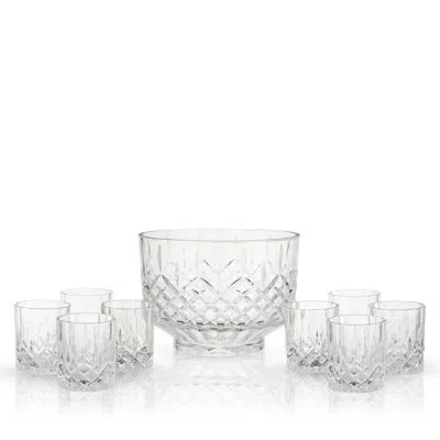 Viski Admiral Crystal Punch Bowl And Tumbler Set In Clear