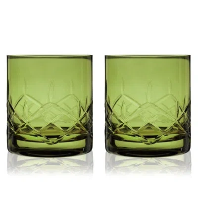 Viski Admiral Crystal Rocks Glasses In Green