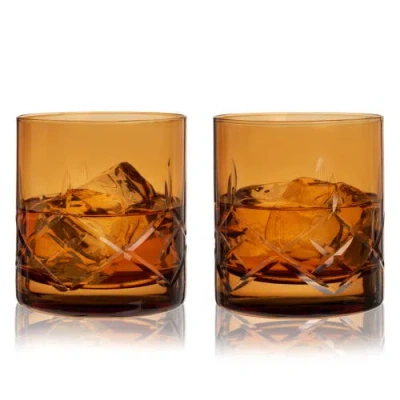 Viski Admiral Crystal Rocks Glasses In Orange