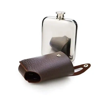 Viski Admiral Stainless Steel Flask And Traveling Case In Brown