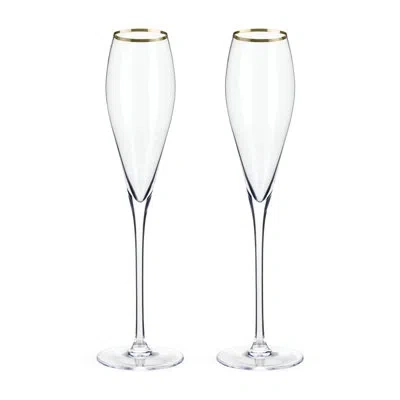 Viski Belmont Gold-rimmed Crystal Champagne Flutes In Clear