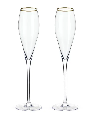 Viski Belmont Set Of 2 Gold Rimmed Crystal Champagne Flutes