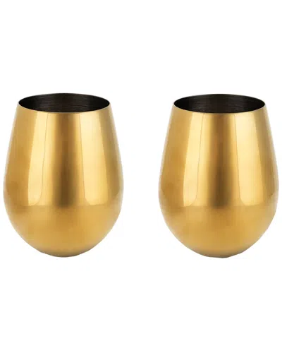 Viski Belmont Set Of 2 Gold Stemless Wine Glasses