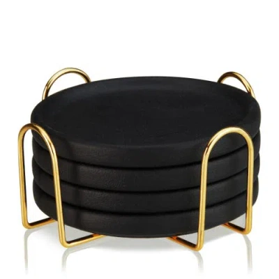 Viski Earthenware Coasters With Stand Set Of 4 In Black