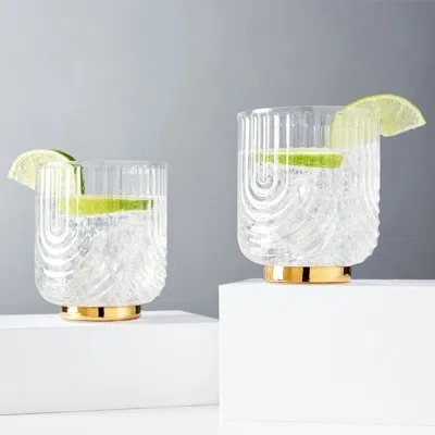 Viski Gatsby Lowball Glasses, Vintage Drinking Tumblers For Whiskey, Scotch & Bourbon, Art Deco Ripple Gla In Clear