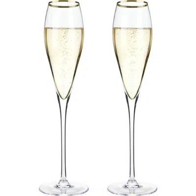 Viski Gold Rimmed Crystal Champagne Flutes Set Of 2 In Animal Print