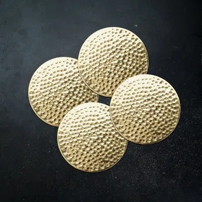 Viski Hammered Brass Coasters In Gold