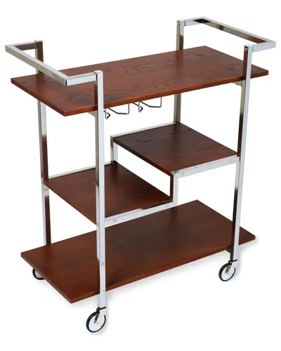Viski Harrison Stainless Steel & Wood Bar Cart In Brown
