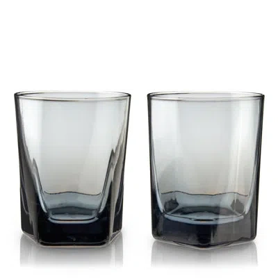 Viski Hexagonal Crystal Double Old Fashioned Glasses In Smoke In Gray