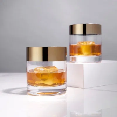 Viski Irving Bronze-rimmed Crystal Tumblers In Clear