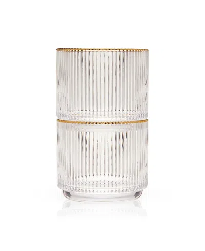 Viski Meridian Crystal Gold Rimmed Lowball Tumblers, Set Of 2 In Transparent