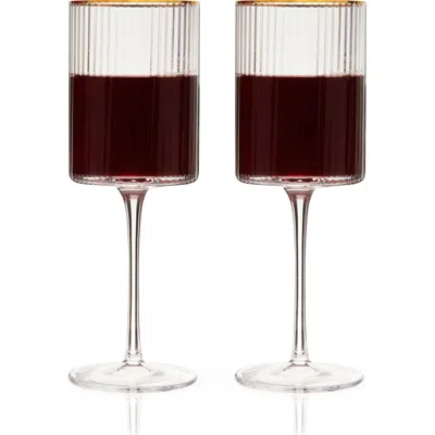 Viski Meridian Crystal Gold Rimmed Wine Glasses Set Of 2 In Clear
