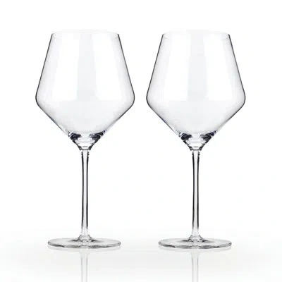 Viski Raye Angled Crystal Burgundy Glasses In Clear