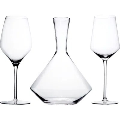 Viski Raye Crystal 3-piece Angled Bordeaux Decanter And Wine Glass Set In Transparent