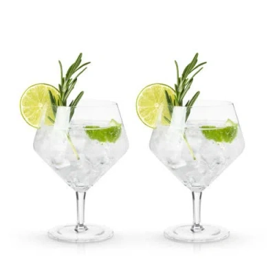 Viski Raye Crystal Angled Gin & Tonic Glasses Set Of 2 In Clear