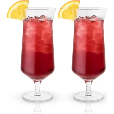 Viski Raye Crystal Angled Hurricane Glasses Set Of 2 In Clear