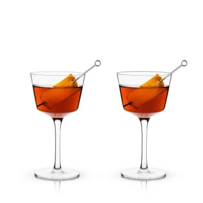 Viski Raye Crystal Angled Nick & Nora Glasses Set Of 2 In Clear