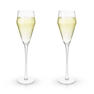 Viski Raye Crystal Angled Prosecco Glasses Set Of 2 In Clear